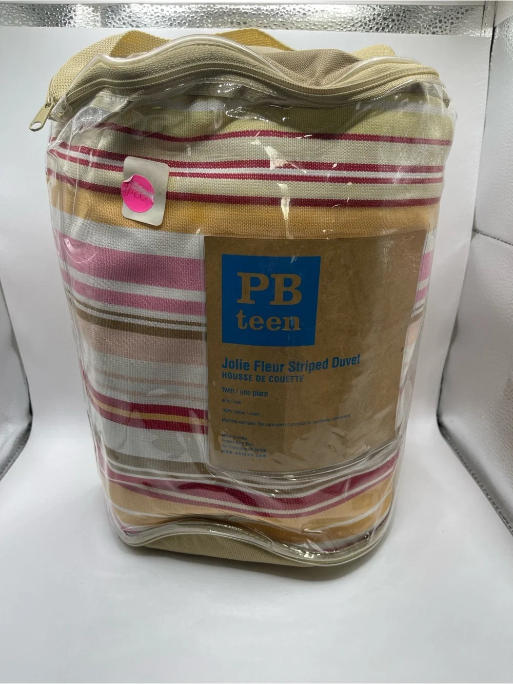 Pottery Barn Teen Yellow Red Pink Brown Orange Stripe Duvet Cover Set W/ Shams